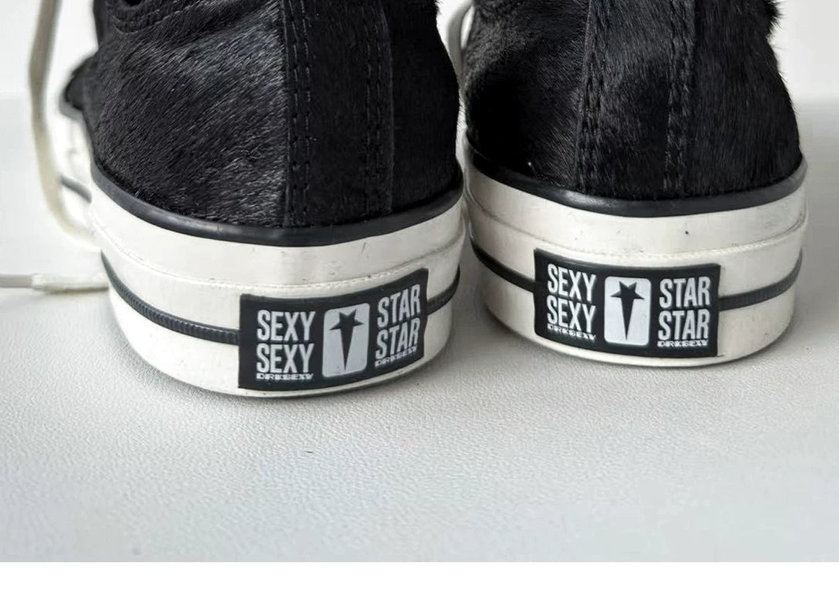 Black Leather Blend Vulcanized Tongue Sneakers