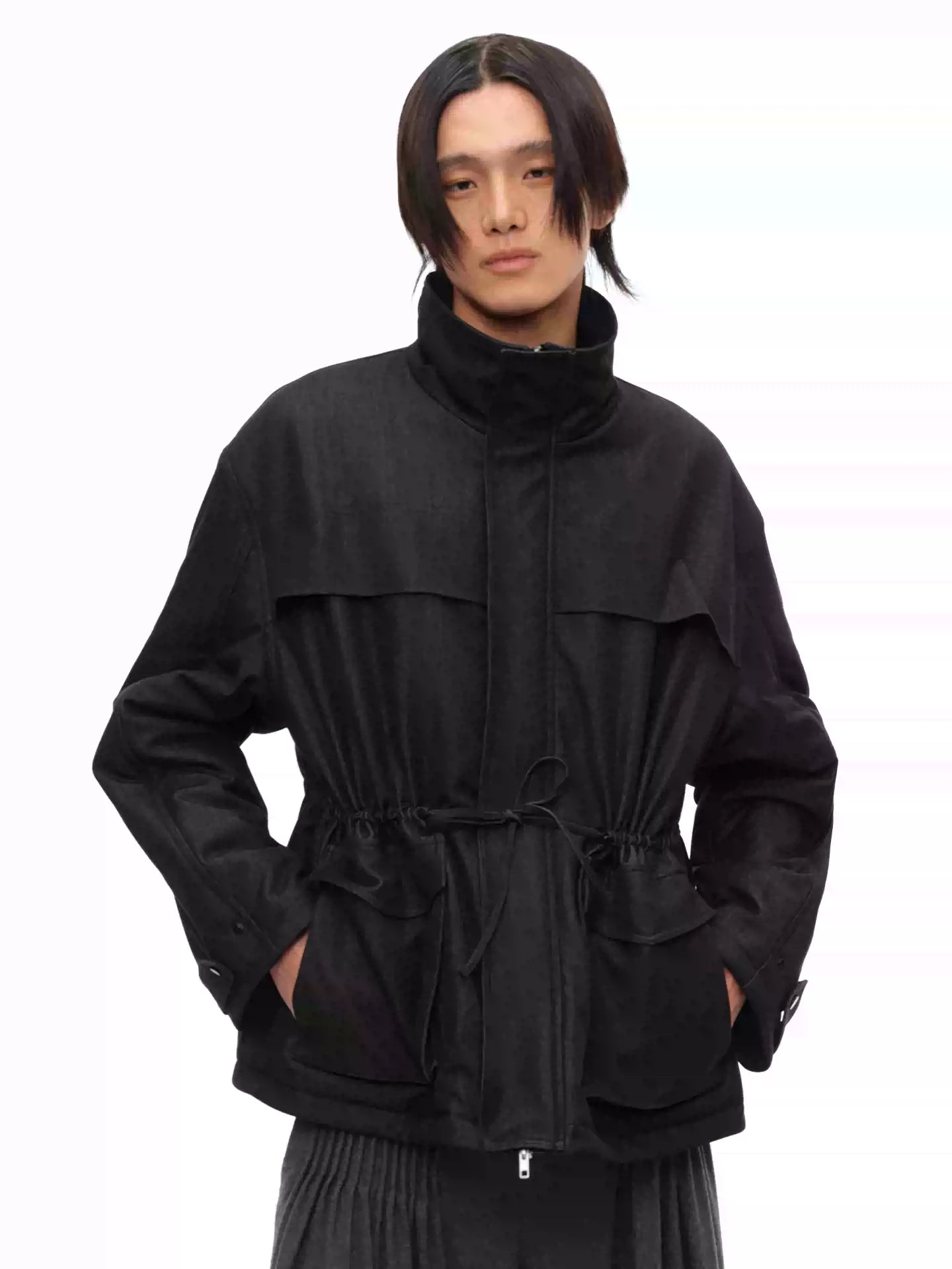 Drawstring High Neck Loose Padded Parka