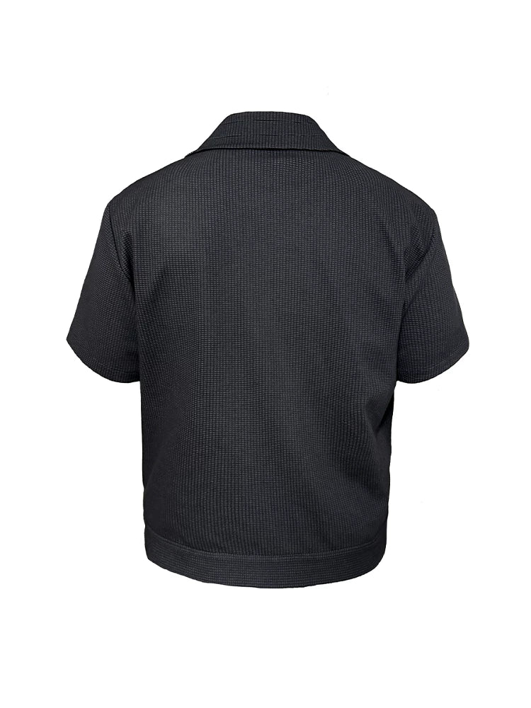 Short Sleeve Plaid Jacquard Shirt