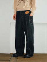 Men's Color-block Loose Raw Denim Jeans