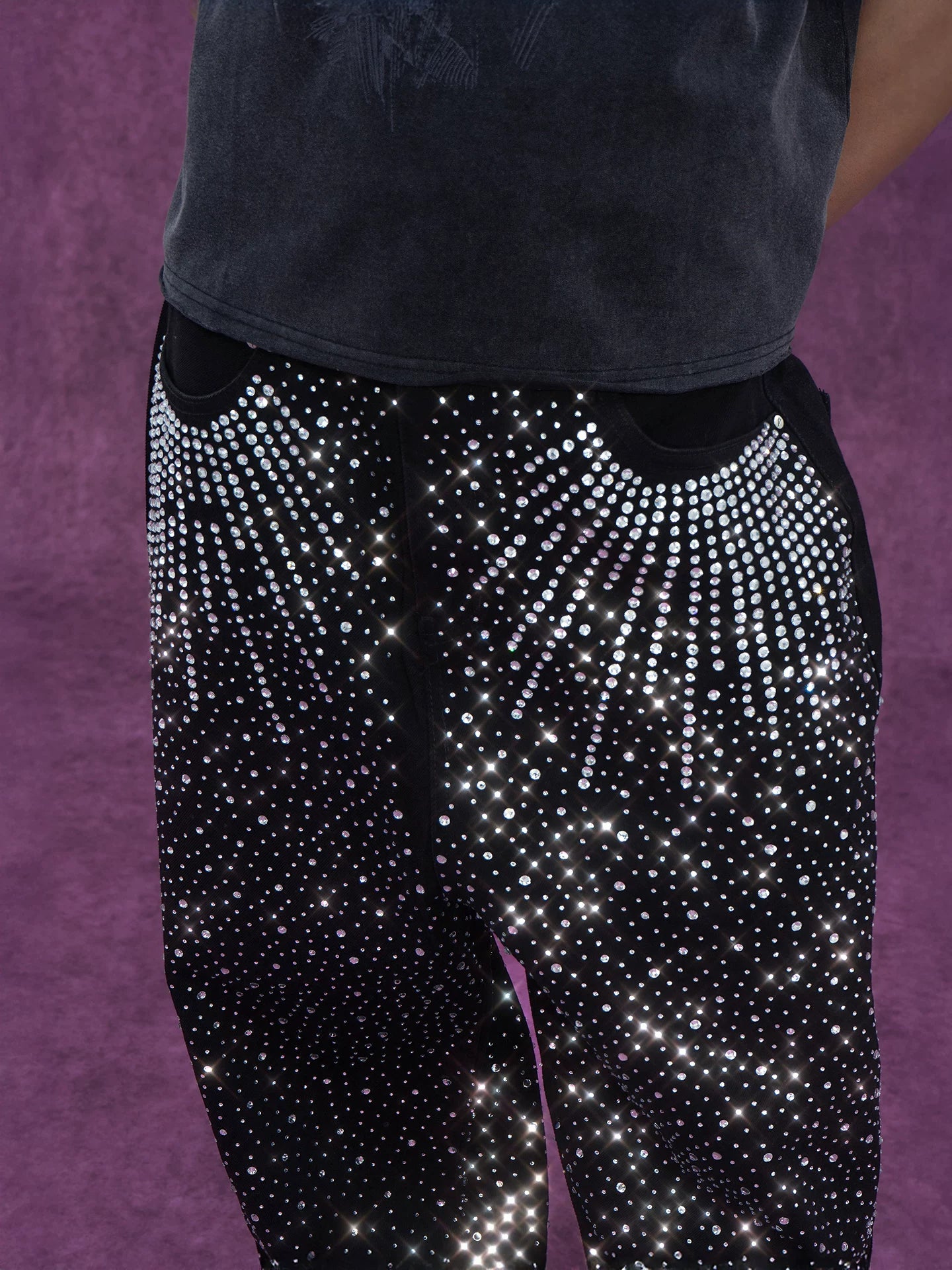 Men's Black Sparkly Wide Leg Jeans