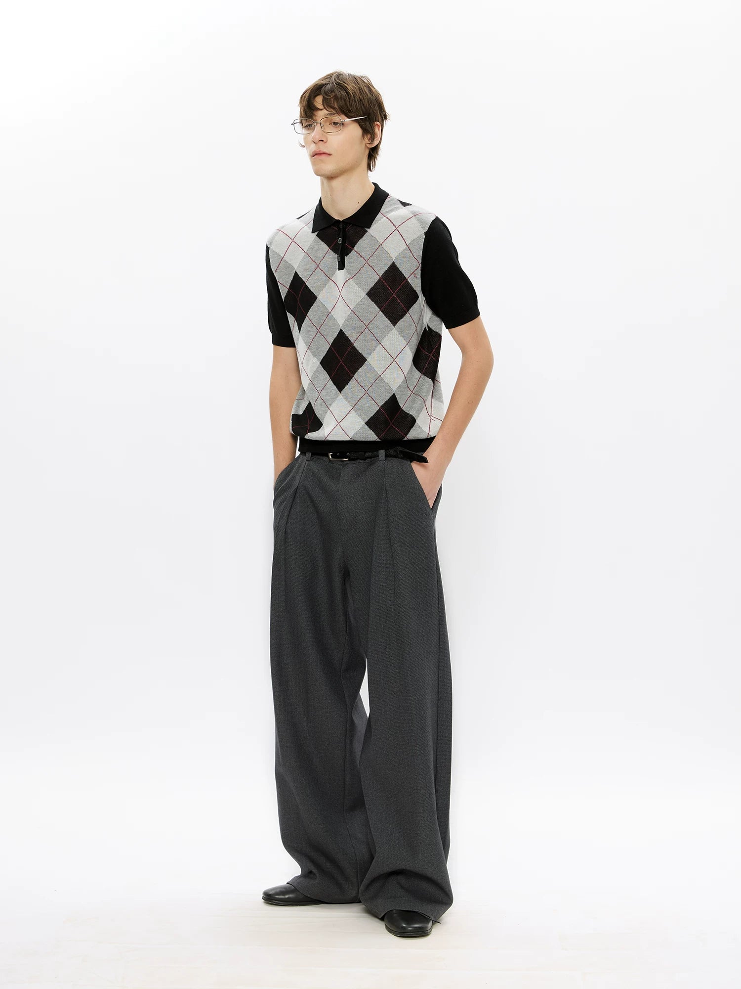 Men's Wool Houndstooth Pleated A-Line Pants