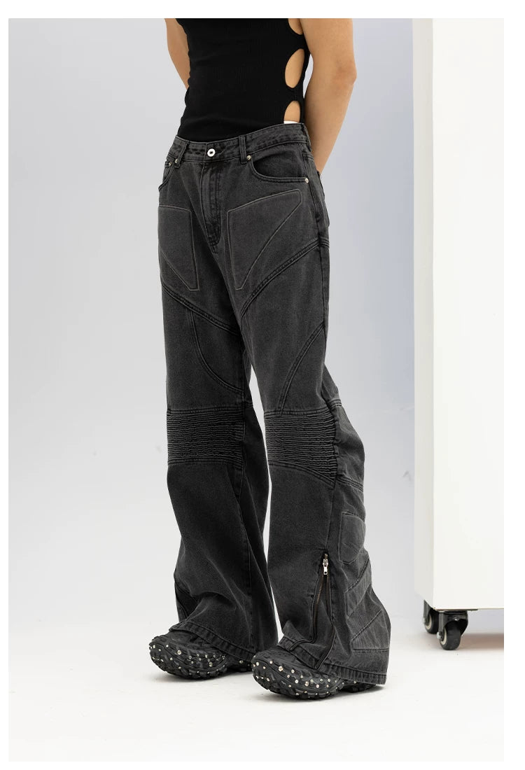 Men's Blue Black Loose Flared Jeans