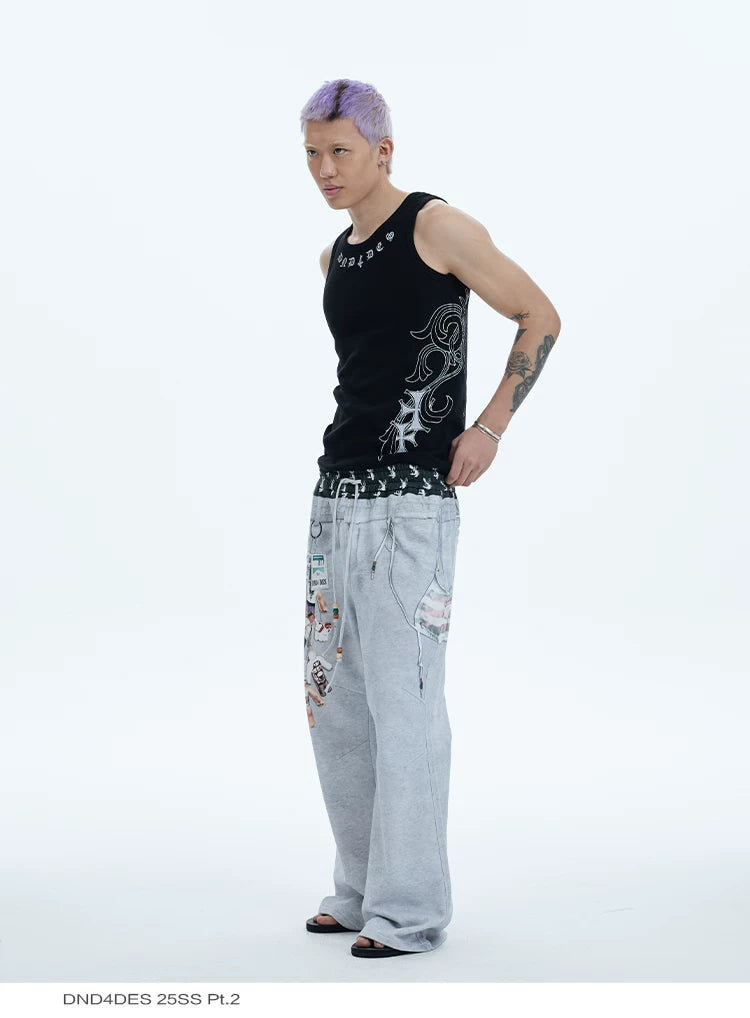Fitted Cross Print Ribbed Tank Tops