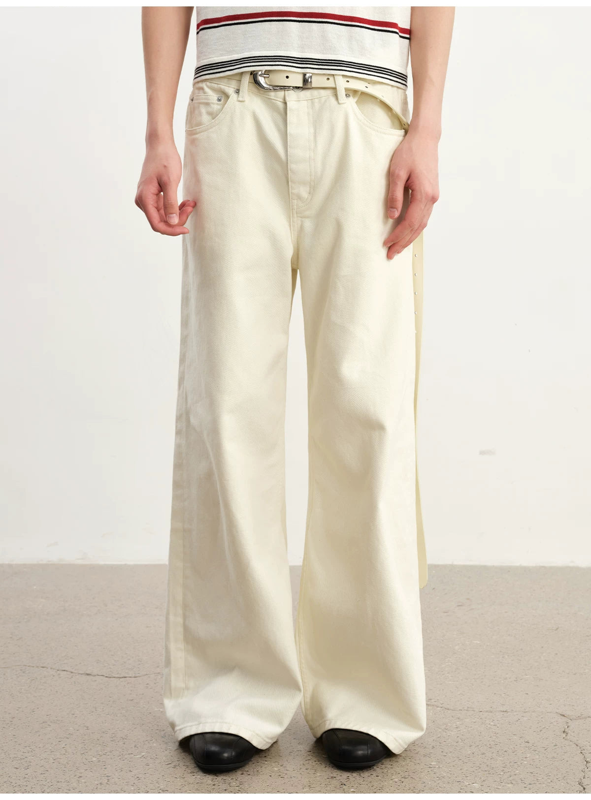 Cream Washed Straight Leg Jeans