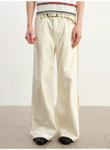 Cream Washed Straight Leg Jeans