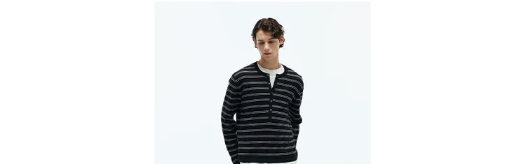 Striped Henley Cotton Cashmere Sweater