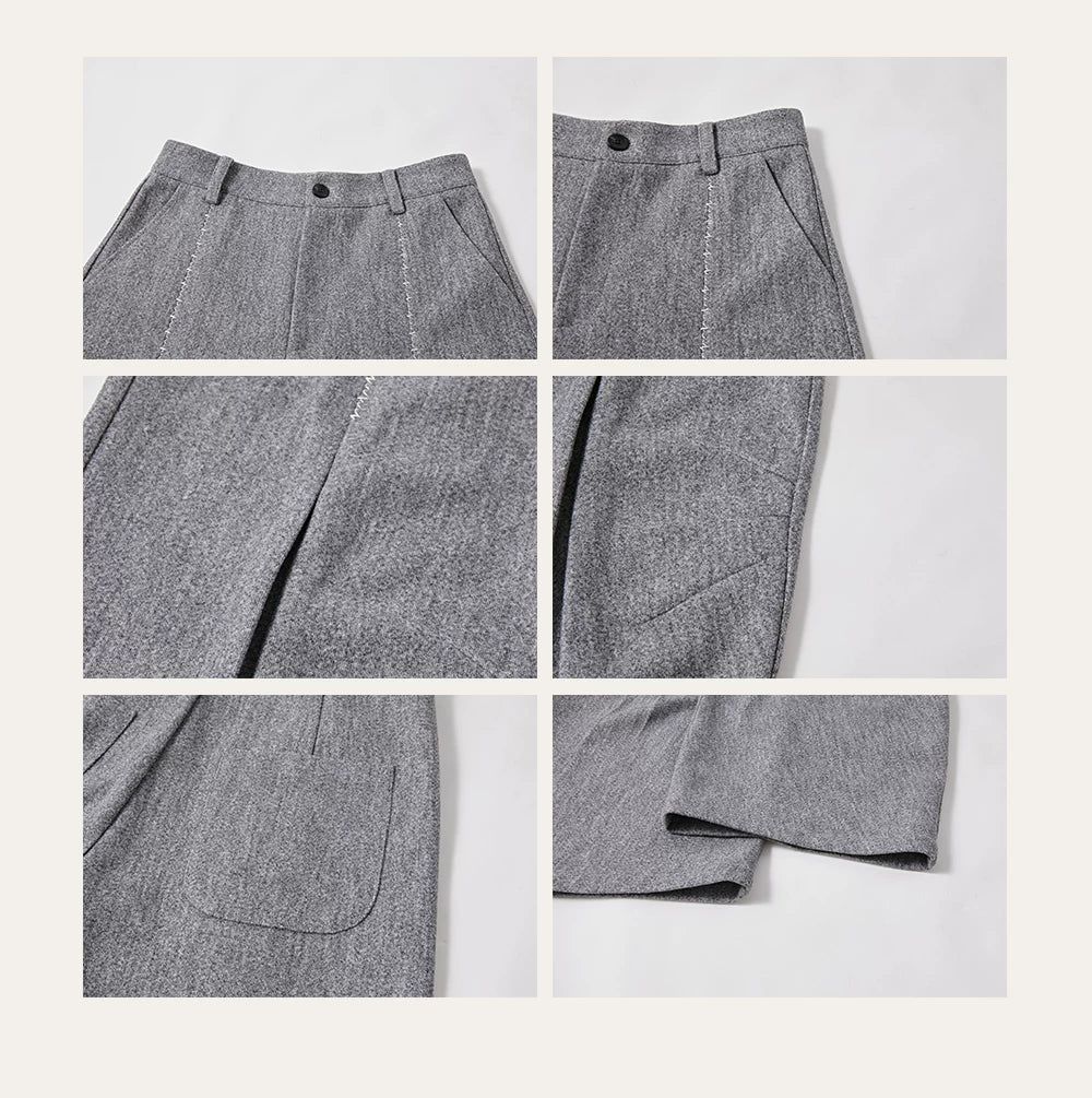 Men's Embroidered Curved Pleated Woolen Pants