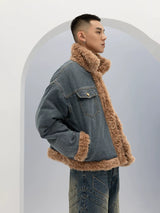 Unisex Vintage Faux Shearling Denim Puffer