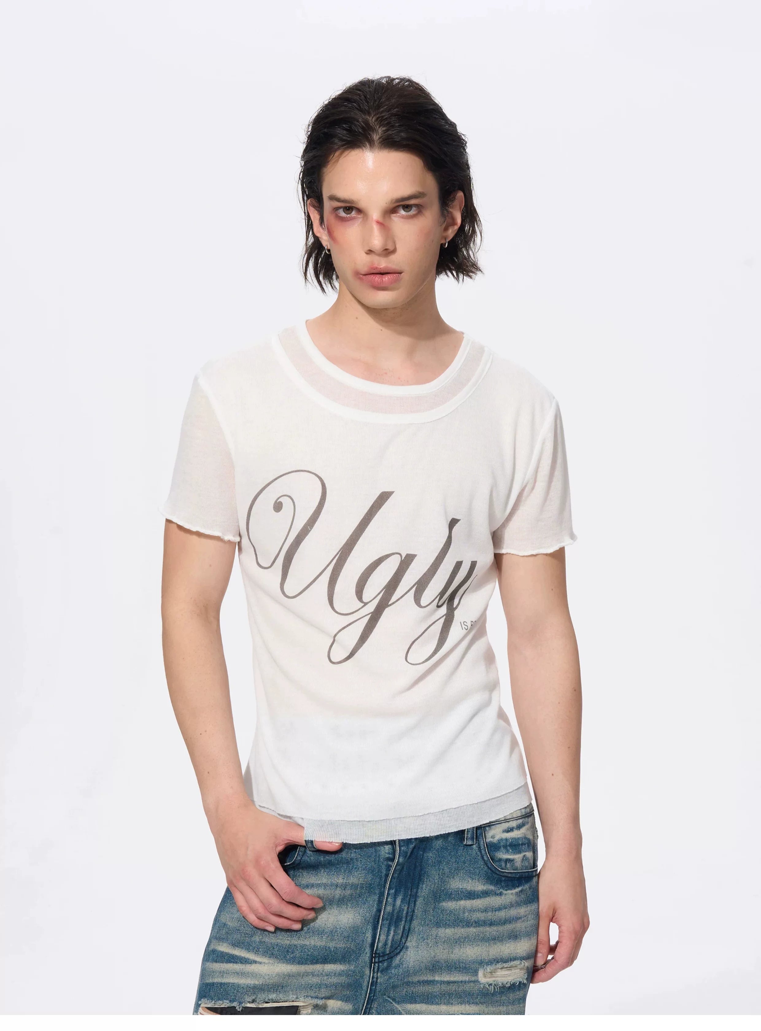 White Men's Twofer Letter Print Tee