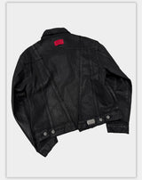 Dark Distressed Patchwork Relaxed Denim Jacket
