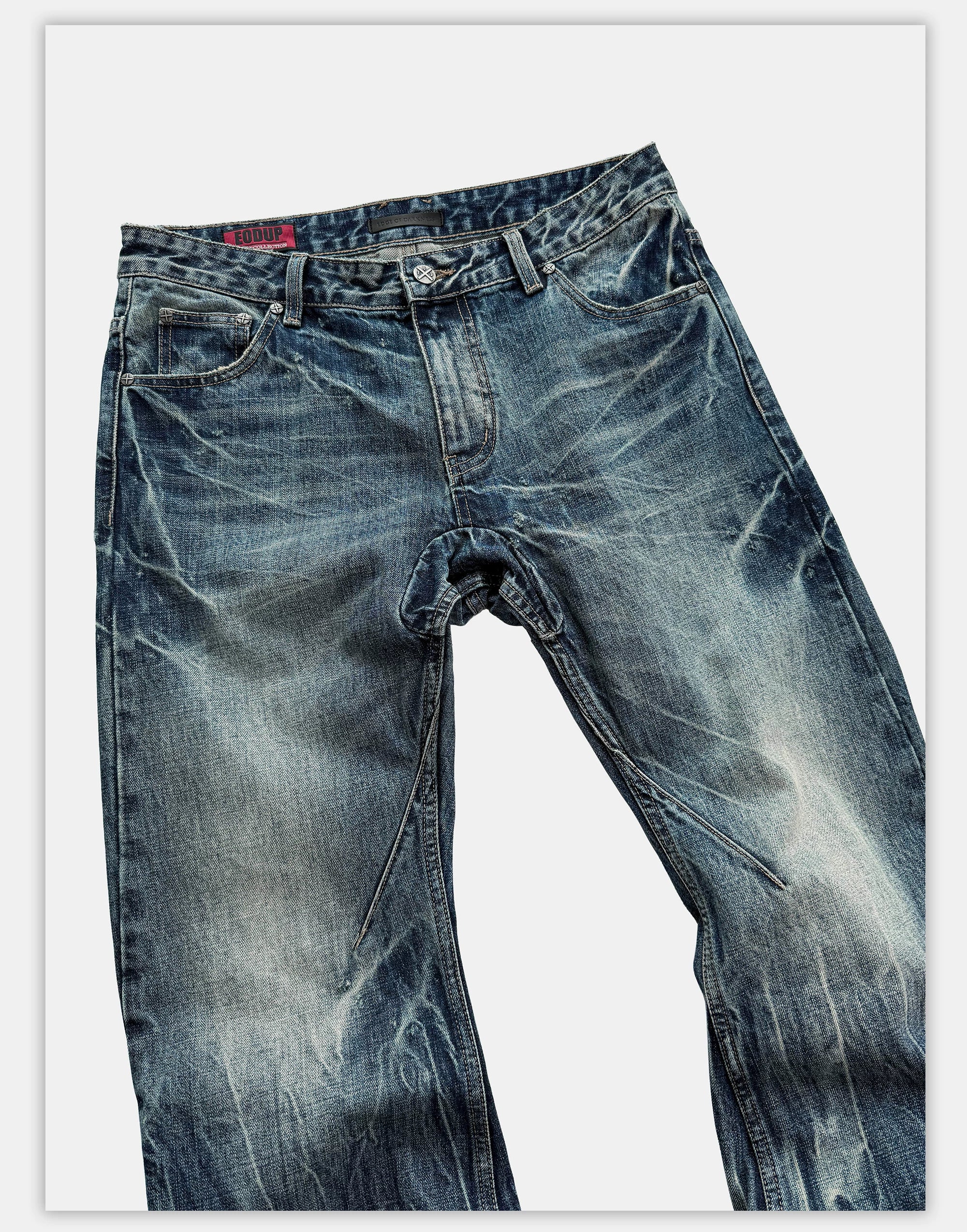 Vintage Washed Blue Printed Curved Jeans