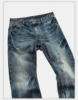 Vintage Washed Blue Printed Curved Jeans