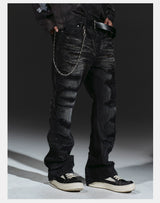 Flared Washed Distressed Patchwork Jeans
