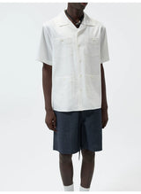 Short-Sleeve Cuban Collar Linen Blend Shirt