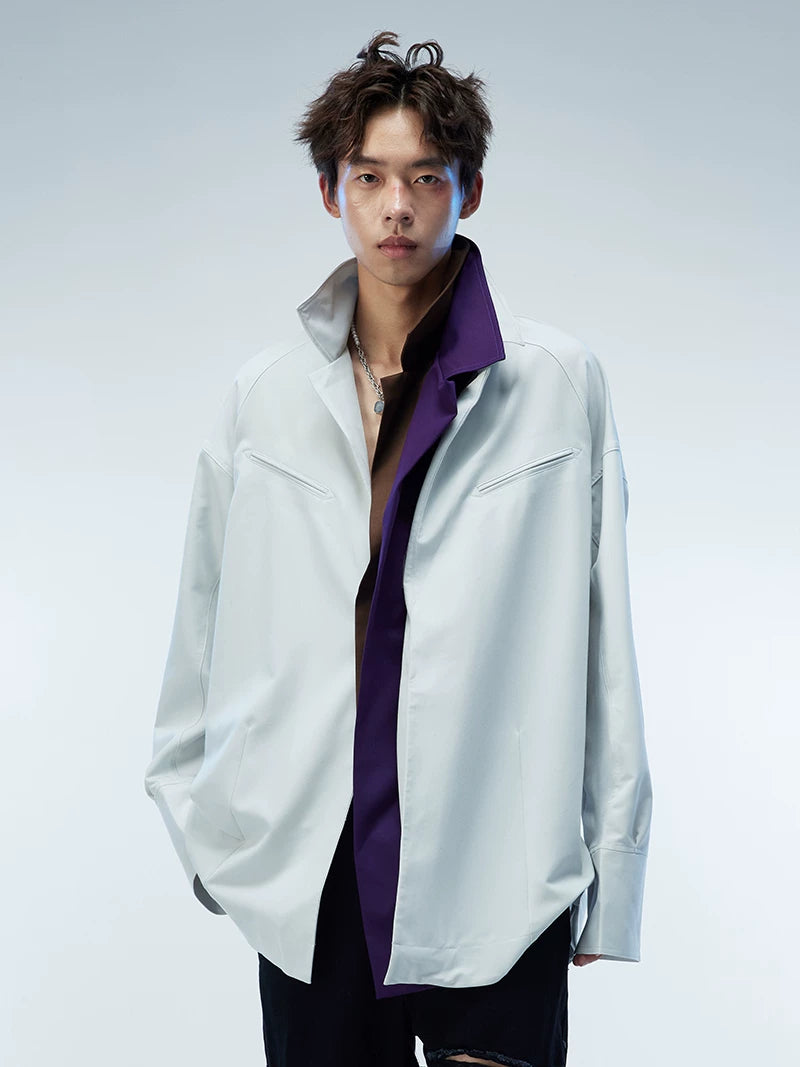 Couple's Loose Color-block Three-layer Collar Coat