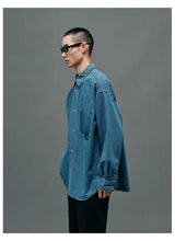 Washed Blue Oversized Embroidered Denim Shirt