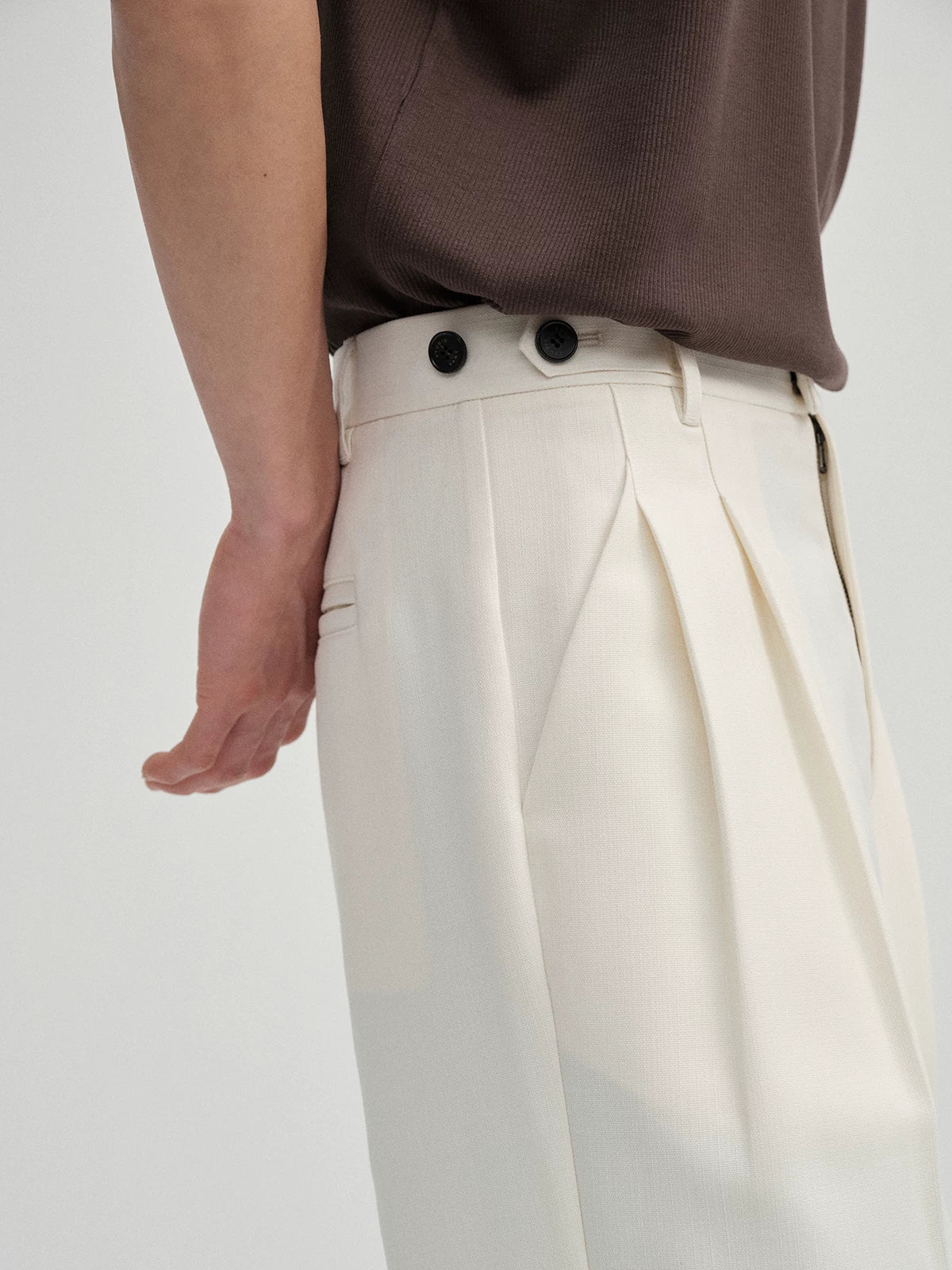Waist-Adjustable Striped Flared Merino Wool Pants
