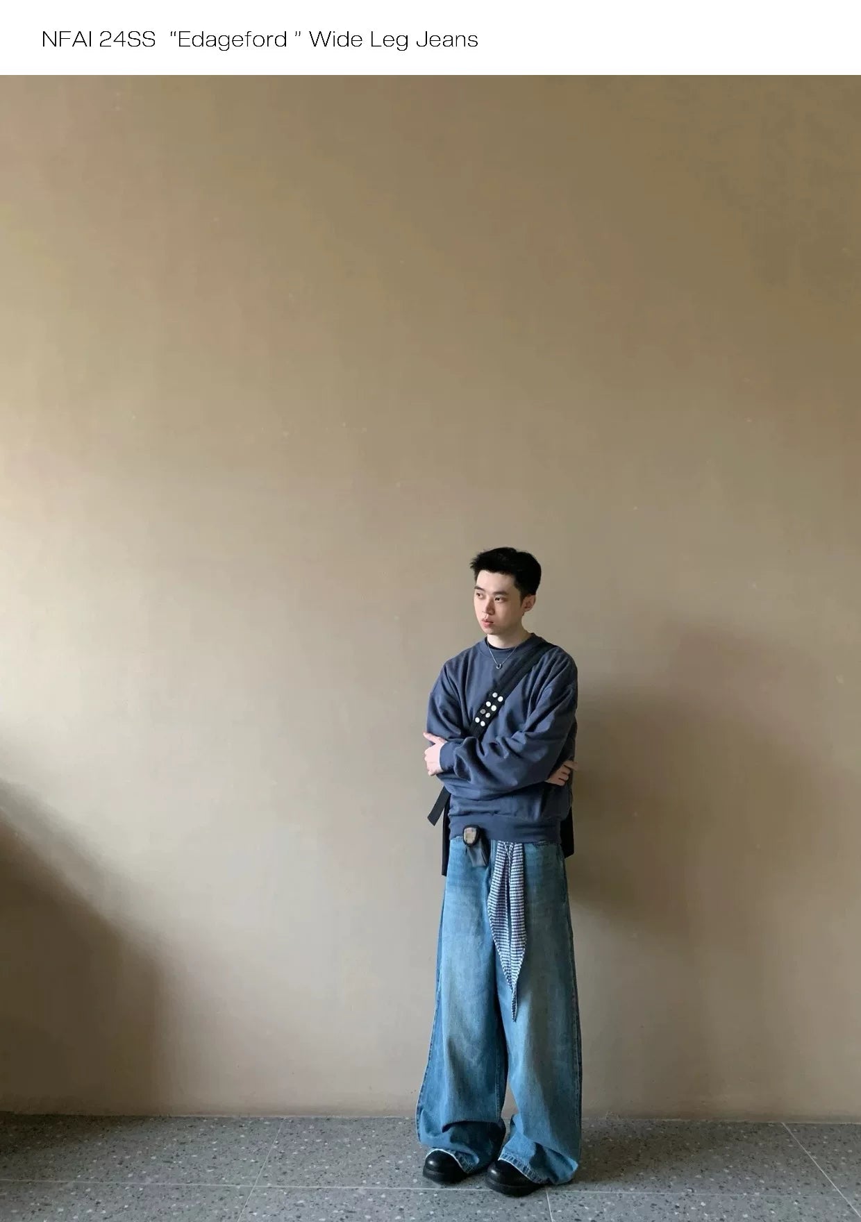 Wide Leg Cuffed Washed Jeans
