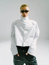 Oversized Cropped Stand Collar Riveted Jacket
