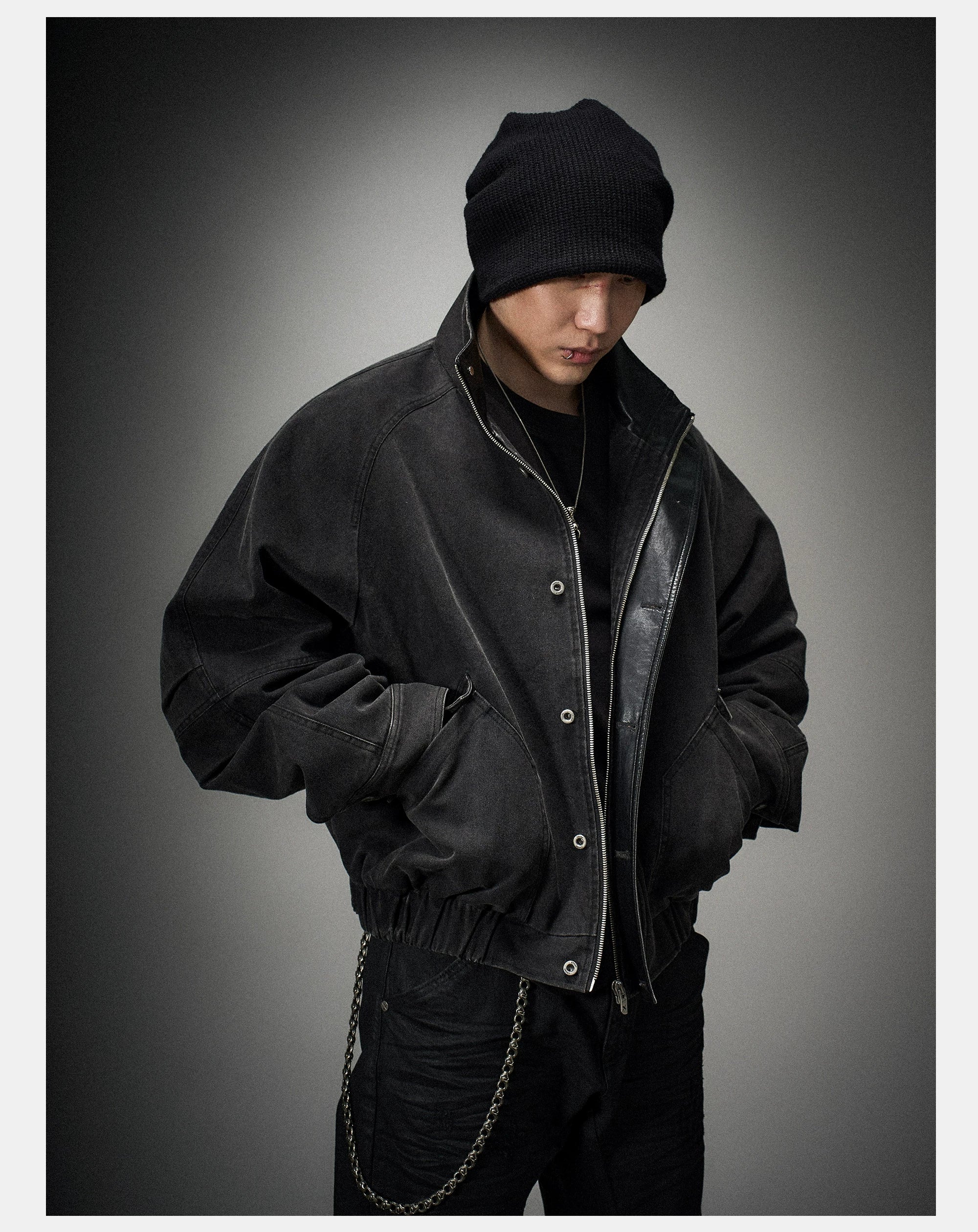 Loose Stand Collar Washed Canvas Coat