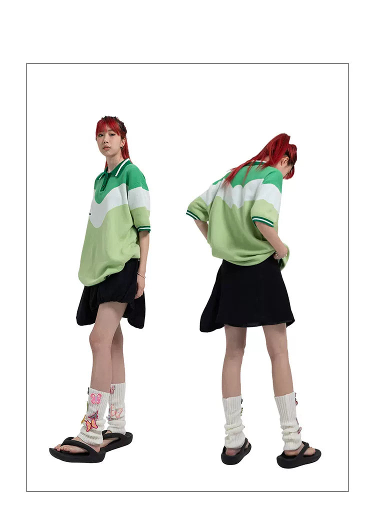 Y2K Women's Floral-Embroidered Knit Polo Shirt