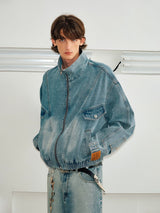 Men's Washed Denim Stand Collar Jacket