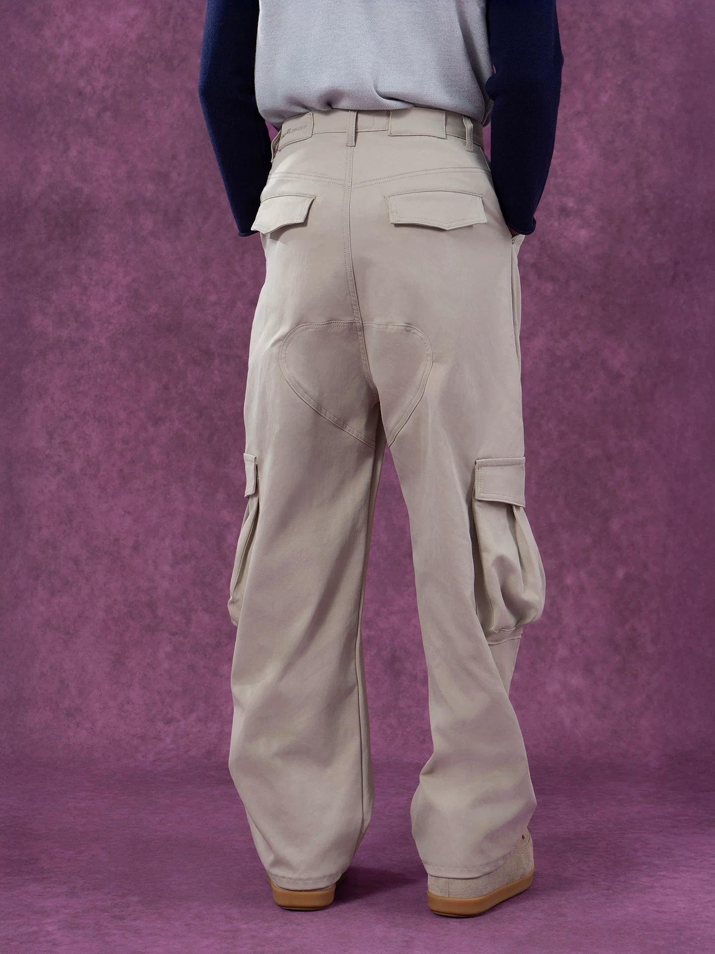Men's Pink Beige Multi-pocket Cargo Pants