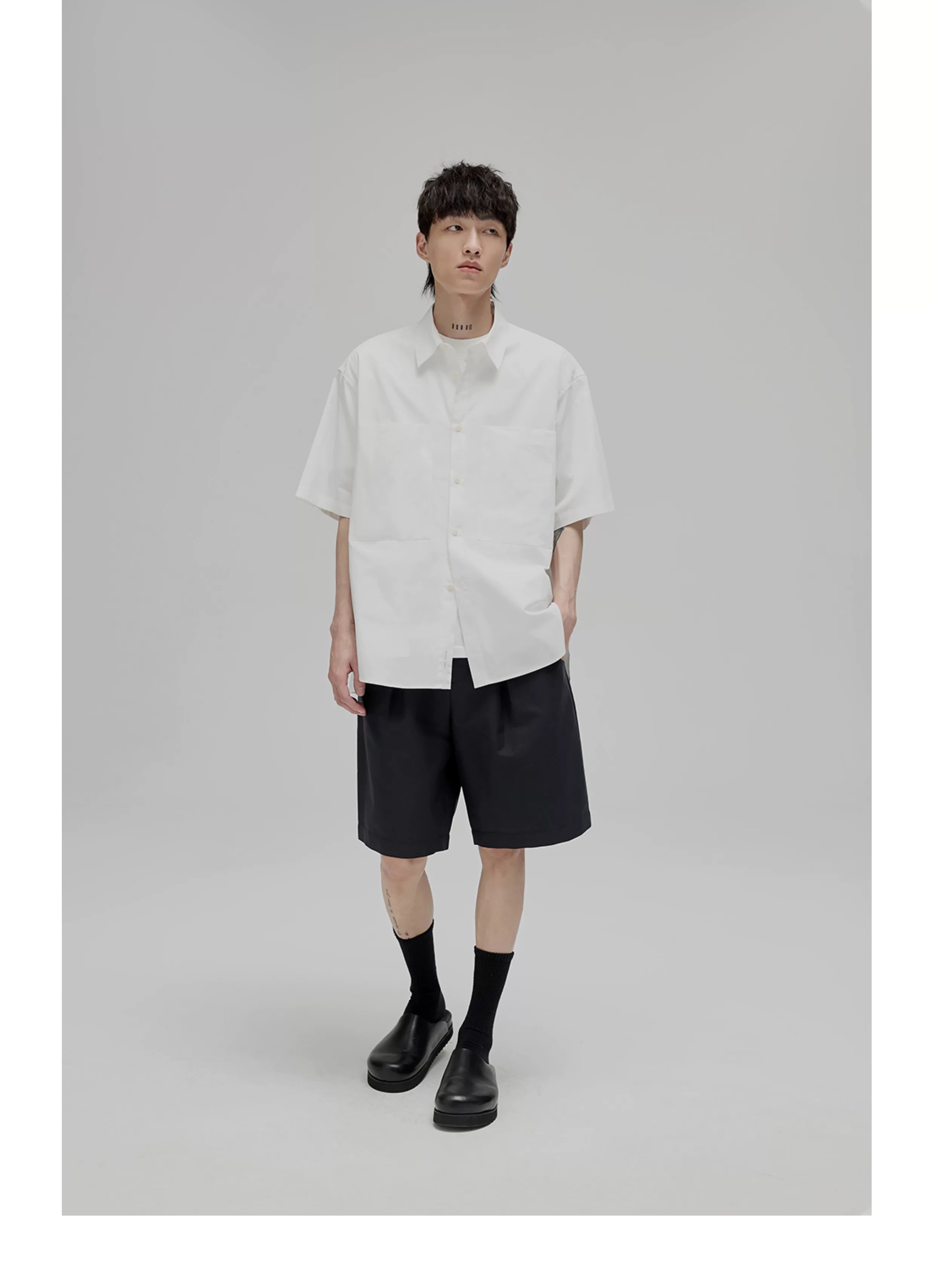 Short Sleeve Square Neck Cotton Shirt