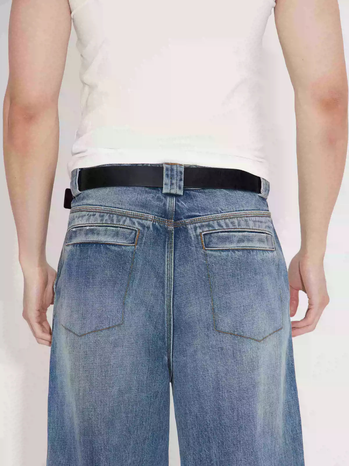 Heavyweight Natural Wash Asymmetrical Cargo Jeans