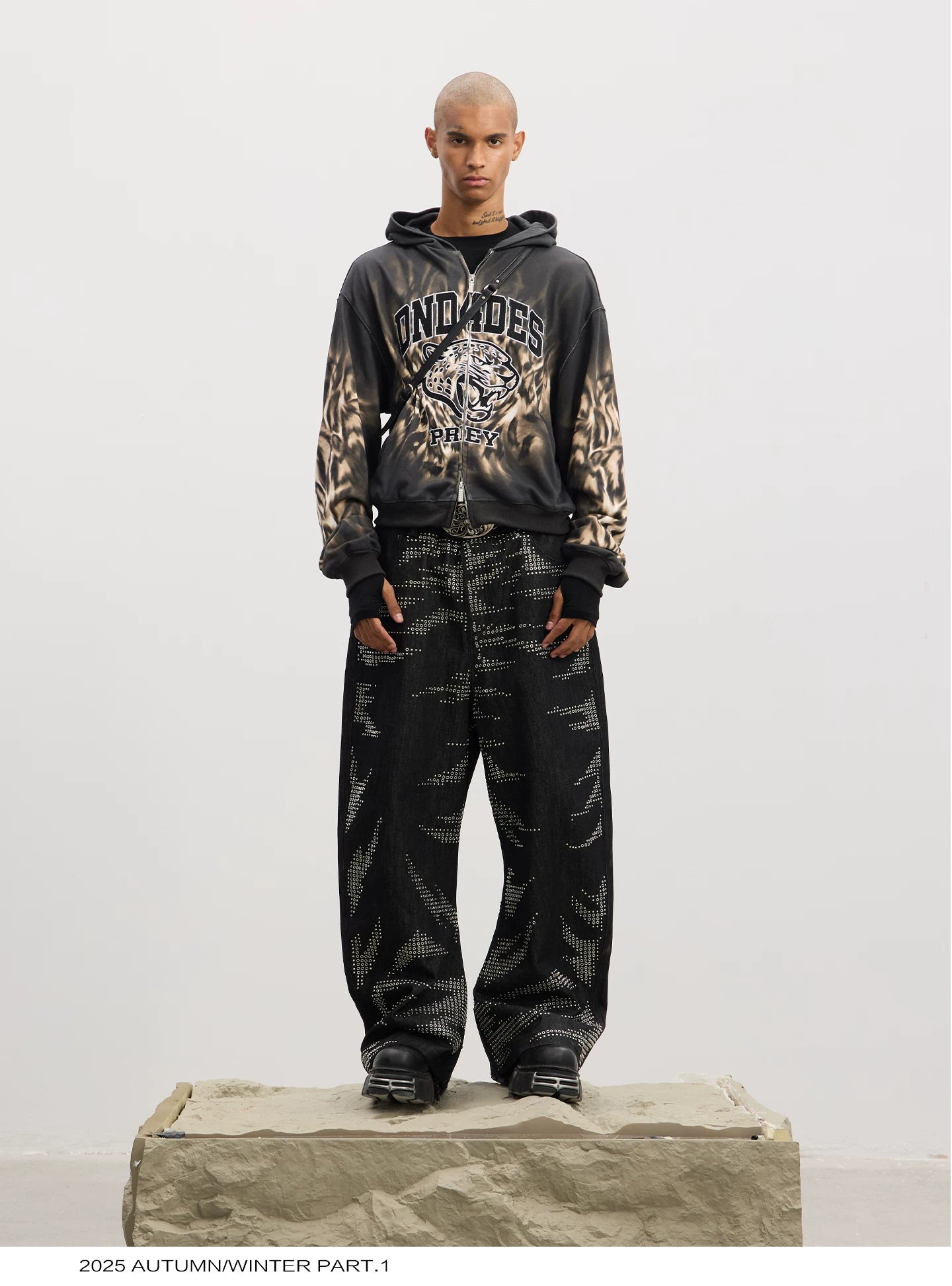 Tiger Print Curved Denim Jeans