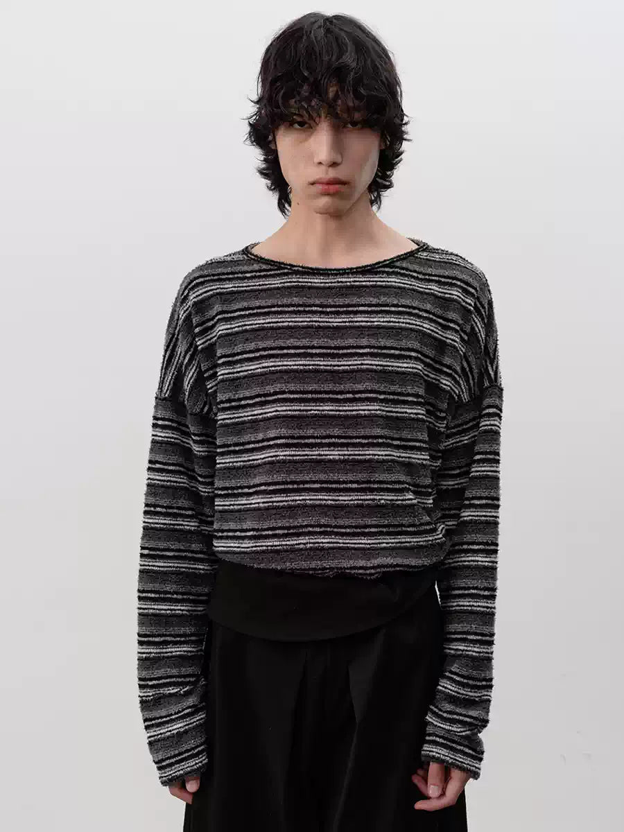 Striped Long Sleeve Drop Shoulder Tops