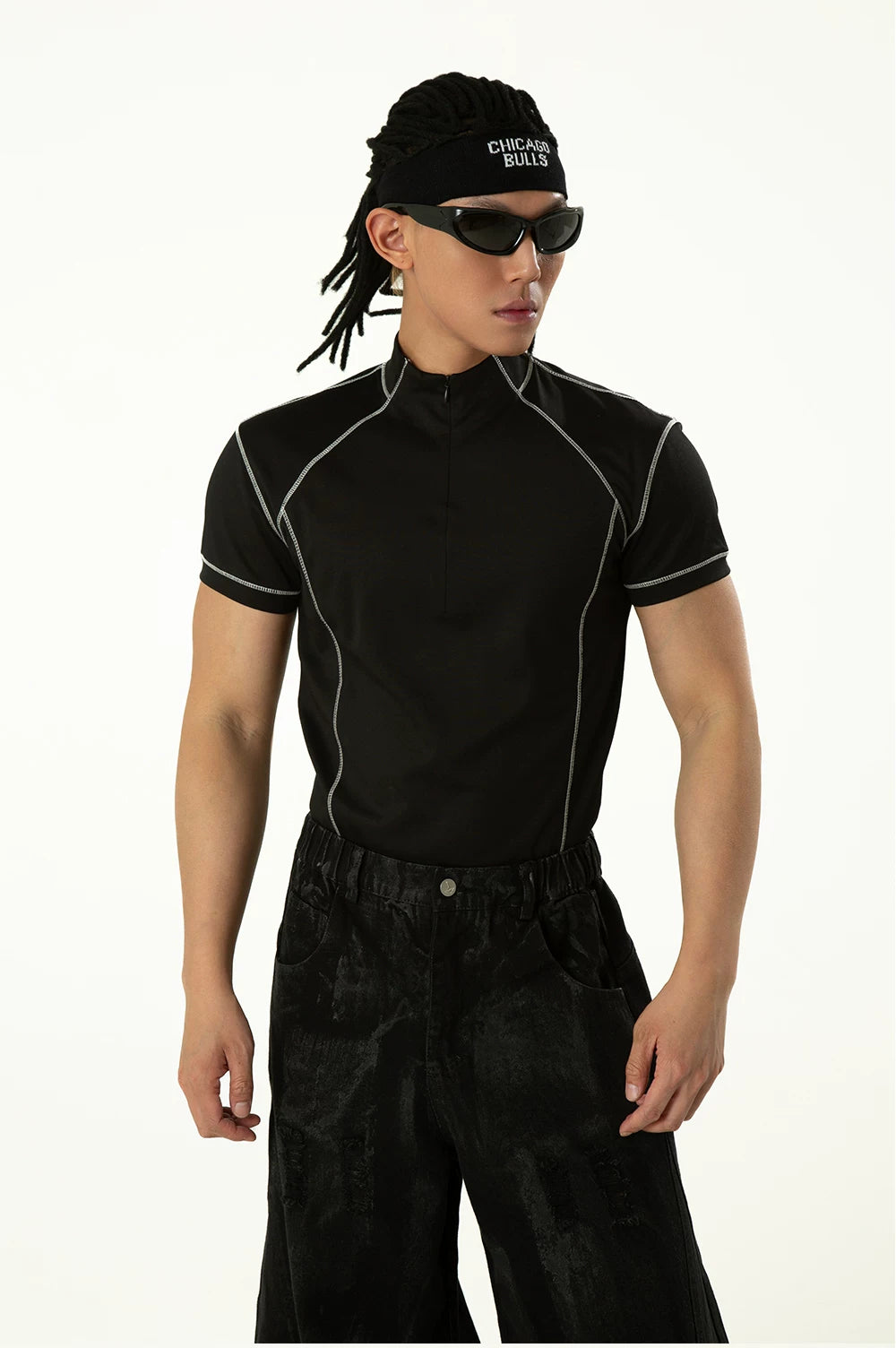 Black Short Sleeve Half-zip Men's Tee
