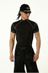 Black Short Sleeve Half-zip Men's Tee