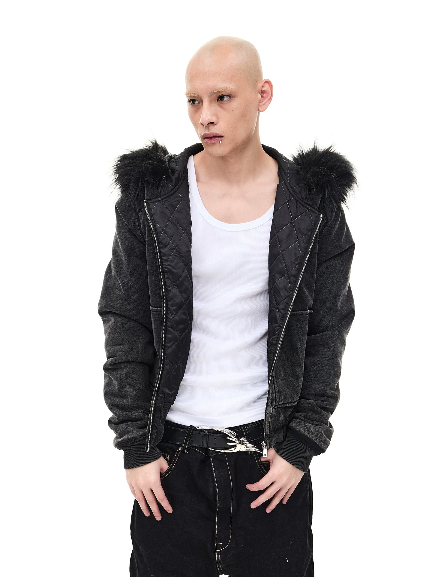 Men's Vintage Detachable Fur Hooded Jacket
