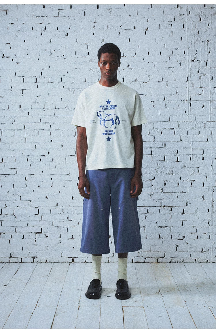 Washed Indigo Cargo Cropped Pants