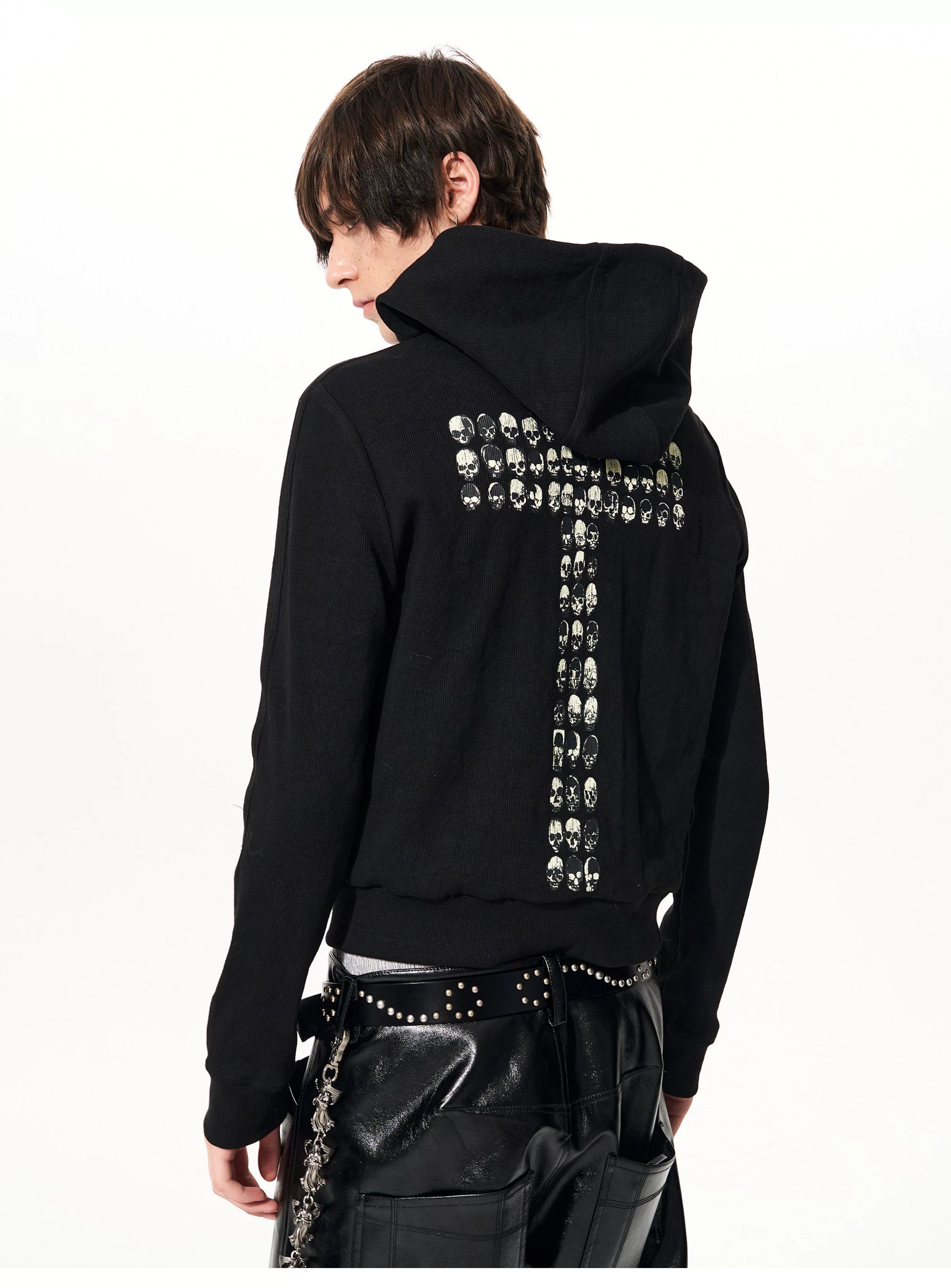 Men's Black Skull Cross Zip Hoodie