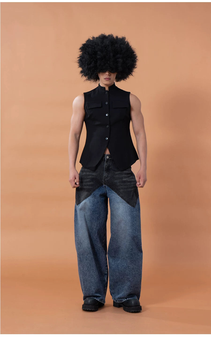 Black Slim Stand Collar Chinese Vest