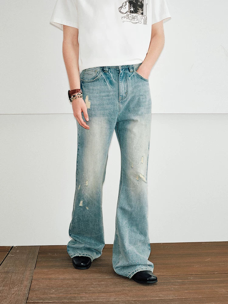 Cleanfit Men's Vintage Ripped Flared Jeans
