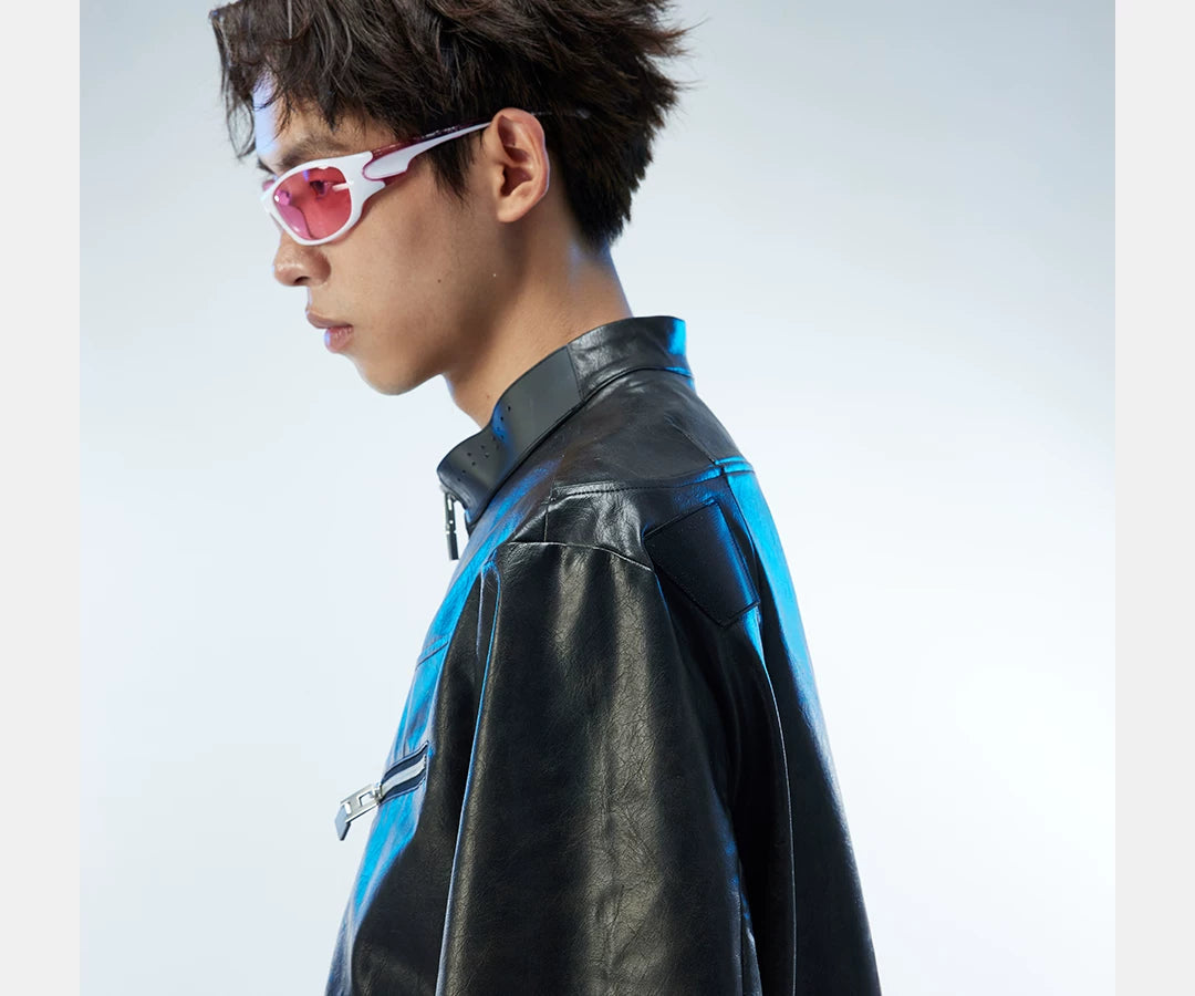 Men's Distressed Cropped Leather Moto Jacket