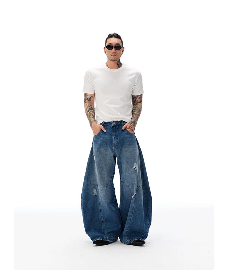 Vintage Washed Distressed Curved Banana Jeans