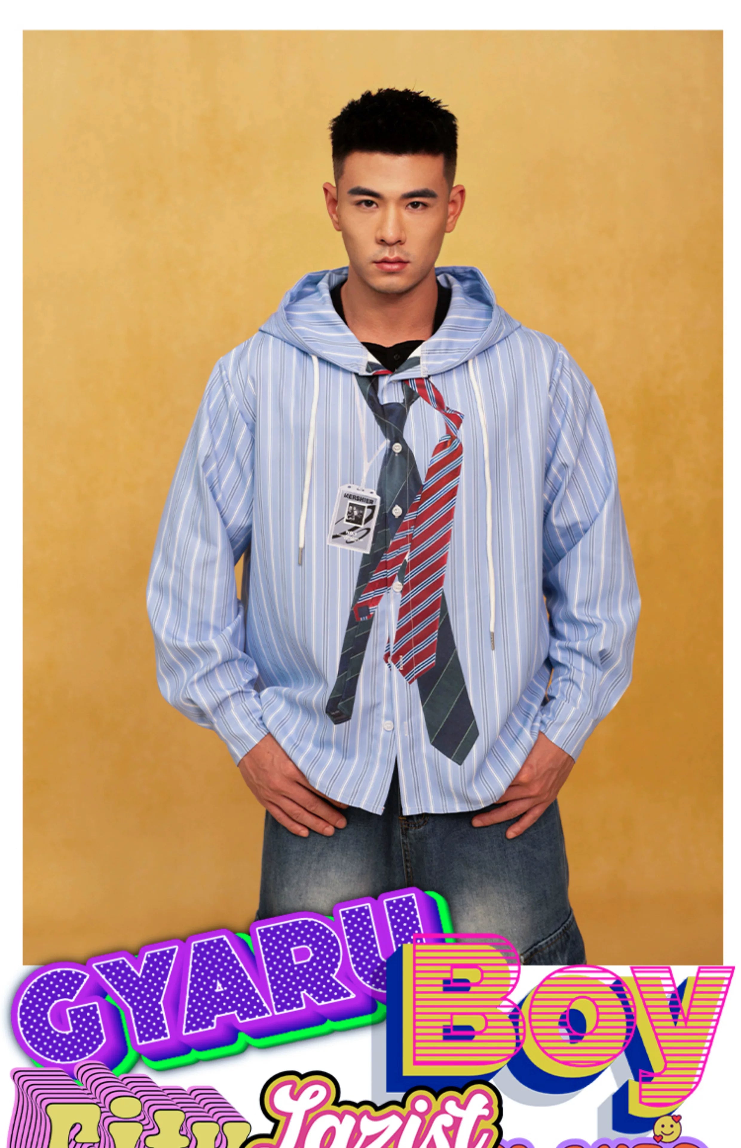 Men's Loose Striped Tie Print Hoodie