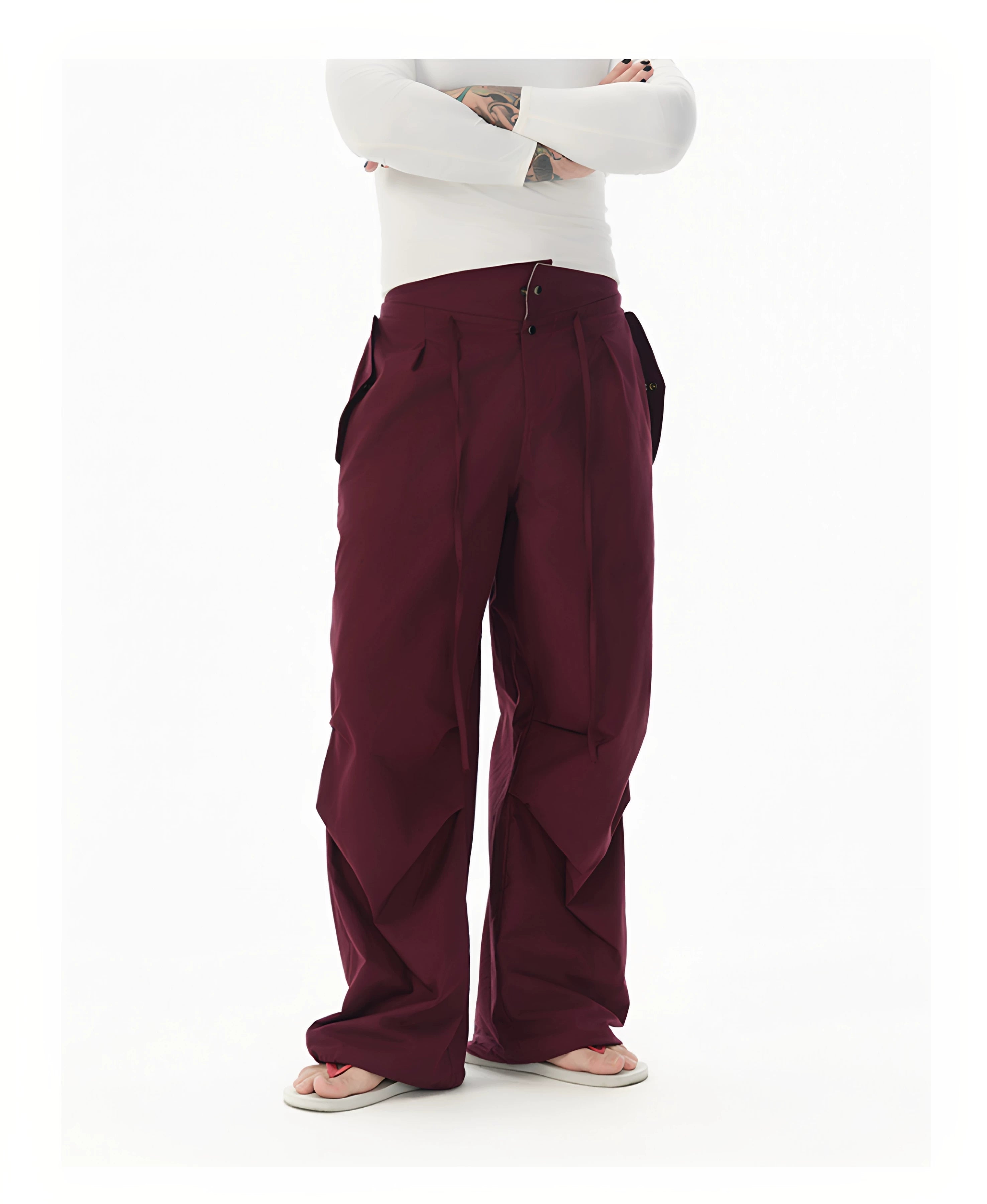 Cotton Low Waist Cargo Parachute Pants