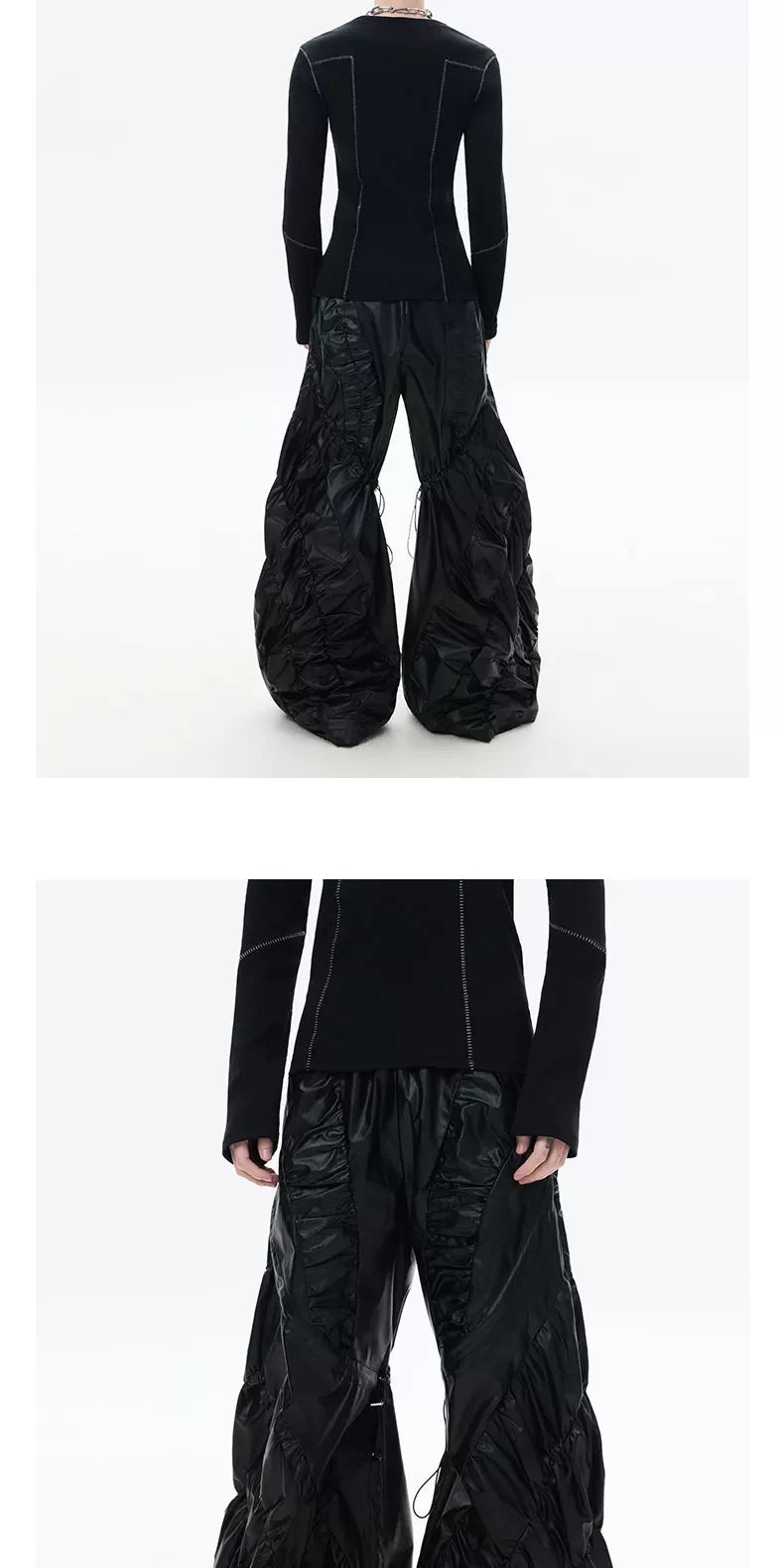 Dark Wrinkle Drawstring Wide Leg Pants