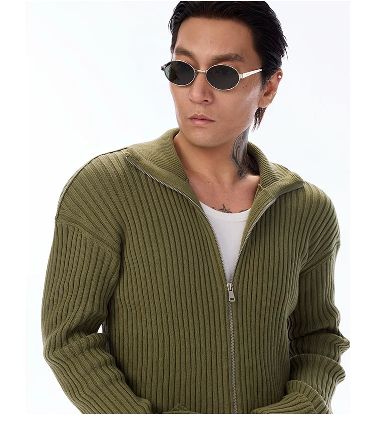 Cotton Ribbed Double Zipper Cardigan