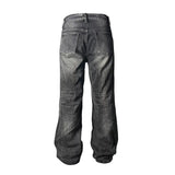 Heavy Wash Lightning Crack Flare Jeans