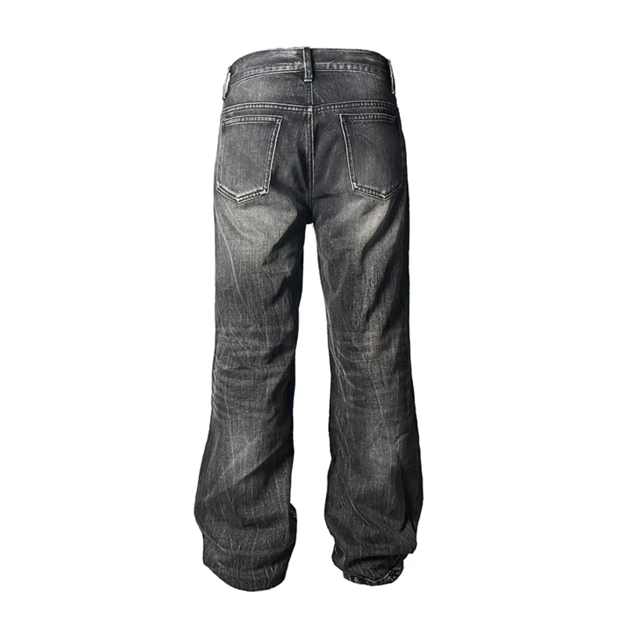 Heavy Wash Lightning Crack Flare Jeans