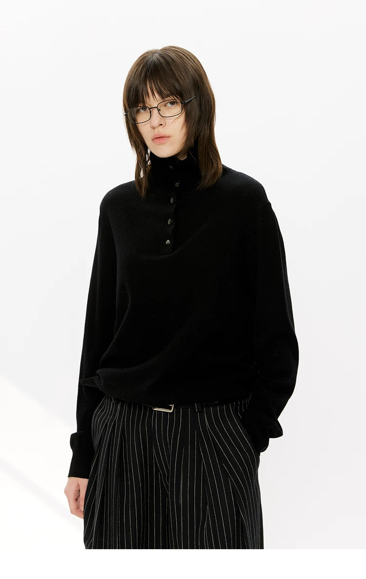 30% Wool Double Collar Polo Tops