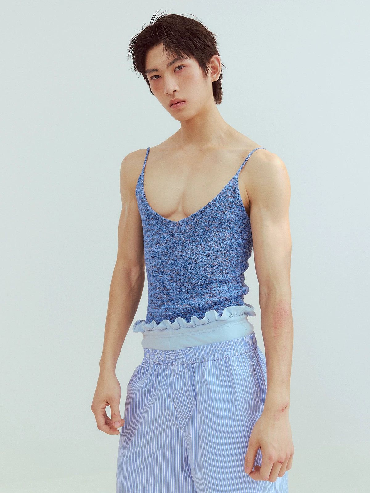 Mixed Blue Deep V Knit Camisole