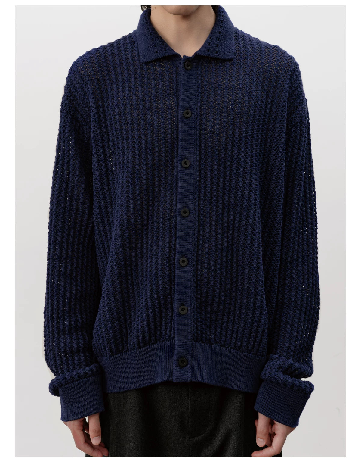Pick Stitch Polo Collar Knitted Cardigan